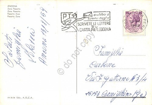 Cartolina Ancona Zona Passetto timbro targhetta PT 1969