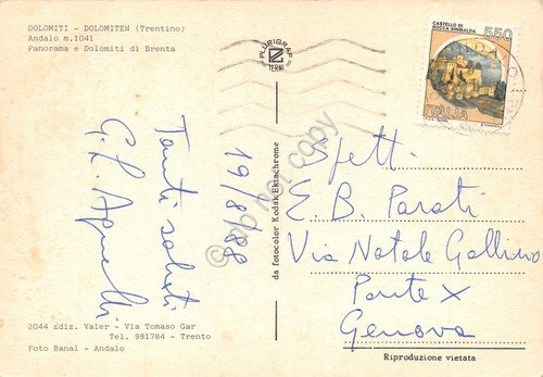 Cartolina Andalo Dolomiti panorama 1988 (Trento) | Immagine Gallery 2