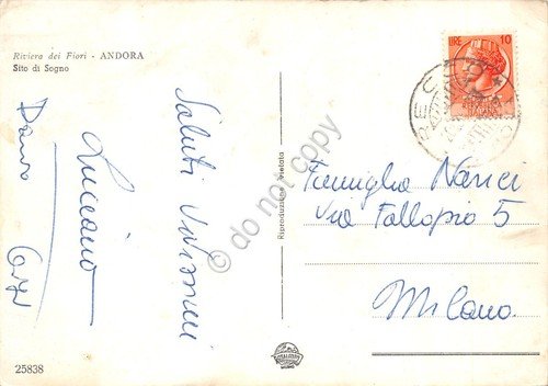 Cartolina Andora una strada animata auto d'epoca colorata anni '50 | Immagine Gallery 2