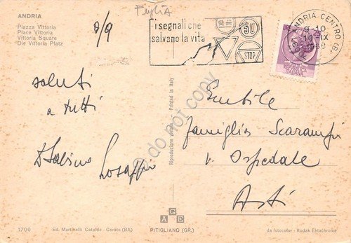 Cartolina Andria Piazza Vittoria 1958