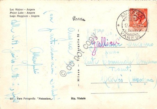 Cartolina Angera panorama parziale 1954