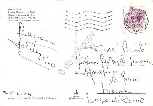 Cartolina Angerola Rifugio Chiavenna 1974