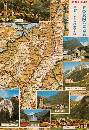Cartolina Antigorio Valle Formazza vedute e mappa | Immagine principale