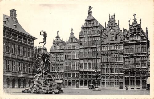 Cartolina Antwerpen Grand Place et fontaine Brabo 1956