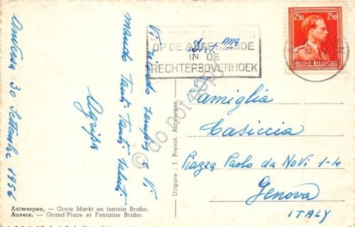 Cartolina Antwerpen Grand Place et fontaine Brabo 1956