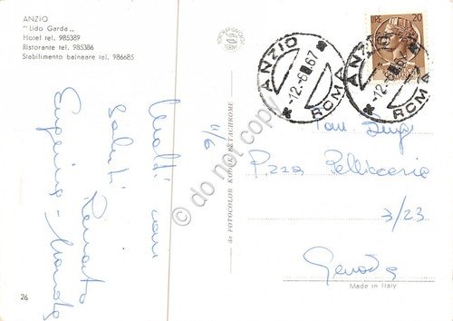 Cartolina Anzio Lido Garda Hotel ristorante stabilimento balneare 1967