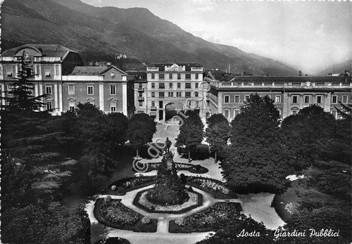 Cartolina Aosta Giardini Pubblici 1956