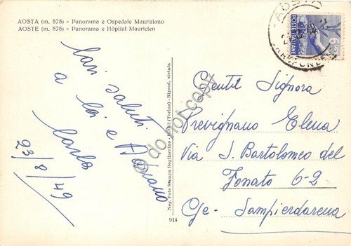 Cartolina Aosta Panorama Ospedale Mauriziano 1949 | Immagine Gallery 2