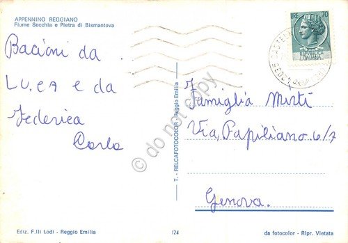 Cartolina Appennino Reggiano Fiume Secchia e Petra di Bismantova