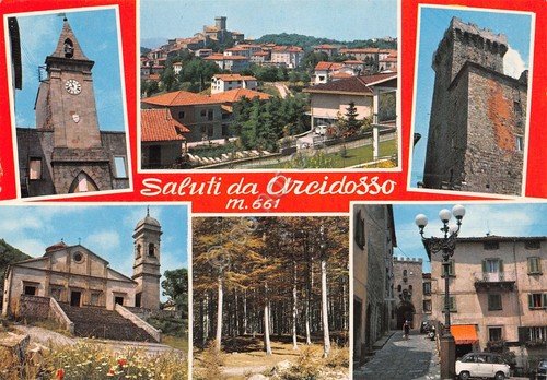 Cartolina Arcidosso sul Monte Amiata vedute varie paese anni '80