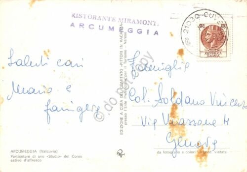 Cartolina Arcumeggia Valcuvia affreschi Timbro Ristorante Miramonti (Varese)