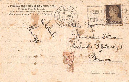 Cartolina Arenzano Santuario Basilica del Santo Bambino 1934 (Genova)