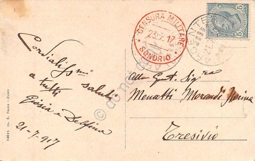 Cartolina Argentera Valle Stura Lago Maddalena 1917 Timbro Censura Militare