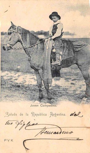 Cartolina Argentina joven campesino a cavallo 1900 circa probabile ritaglio | Immagine Gallery 1