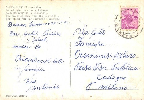 Cartolina Arma di Taggia spiaggia dalla Rotonda 1961 (Imperia) | Immagine Gallery 2