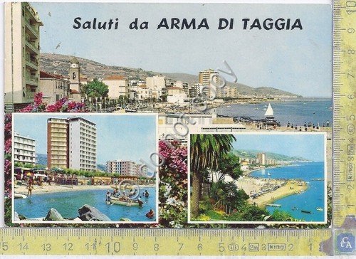 Cartolina Arma di Taggia vedute varie 1957 (Imperia) | Immagine principale