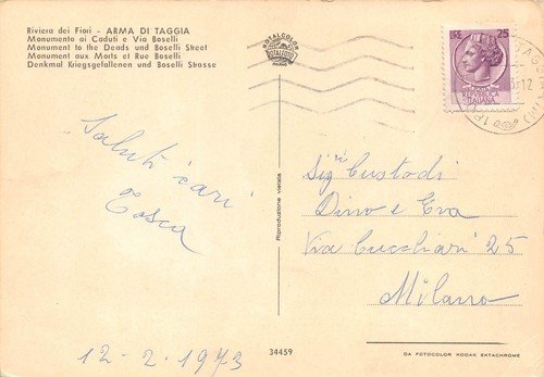 Cartolina Arma di Taggia Via Boselli Monumento ai Caduti | Immagine Gallery 2