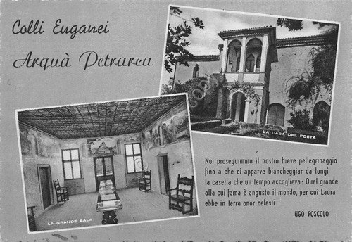 Cartolina Arquà Petrarca 2 vedute casa di Foscolo e poesia … | Immagine principale