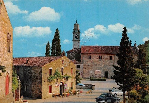 Cartolina Arquà Petrarca Bar Chiesa parrocchiale Tomba Petrarca