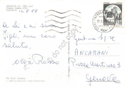 Cartolina Artesina Frabosa Soprana vedute varie mucche 1988