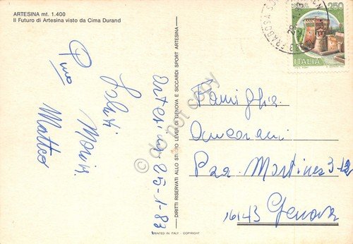 Cartolina Artesina Futuro di Artesina da Cima Durand 1983 sci …