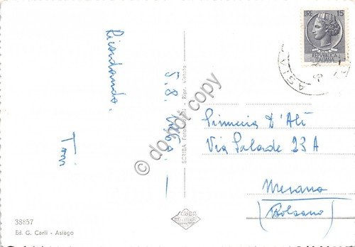 Cartolina Asiago Panorama dalla pineta 1960