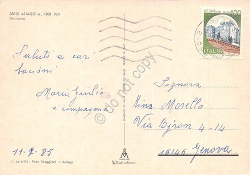 Cartolina Asiago panorama paese dall'alto 1985 | Immagine Gallery 2