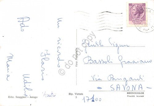 Cartolina Asiago vedute 1968