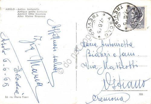 Cartolina Asolo Antica fontanella scorcio via del paese 1965 (Treviso)