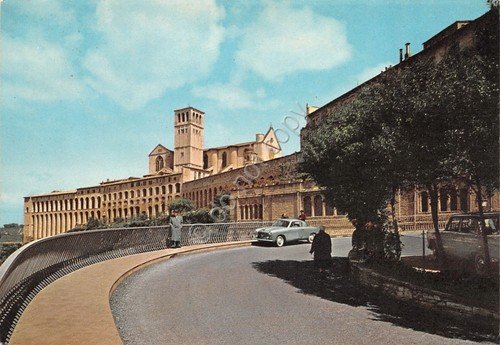 Cartolina Assisi Basilica S. Francesco Sacro Convento da strada animata … | Immagine principale