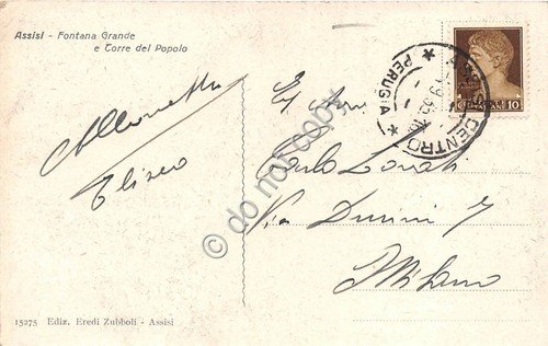 Cartolina Assisi Fontana Grande 1935 (Perugia)