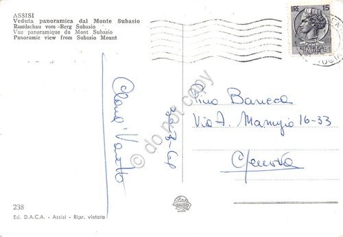 Cartolina Assisi Panorama da Monte Subasio 1961 (Perugia)