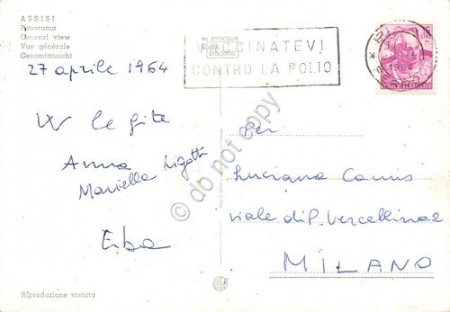 Cartolina Assisi panorama timbro a targhetta vaccino contro la Polio … | Immagine principale