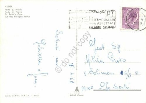 Cartolina Assisi Porta San Pietro 1968 Timbro targhetta PT (Perugia)