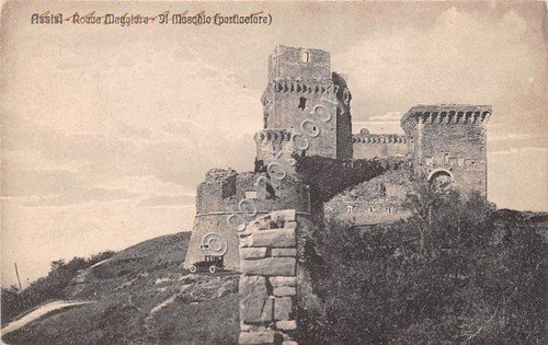 Cartolina Assisi Rocca Maggiore auto d'epoca 1922 (Perugia)
