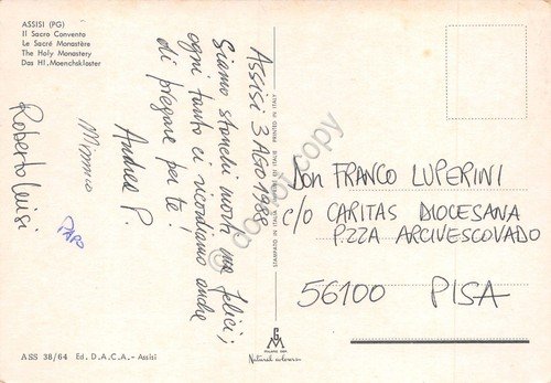 Cartolina Assisi Sacro Convento Auto d'epoca decapottabile 1988