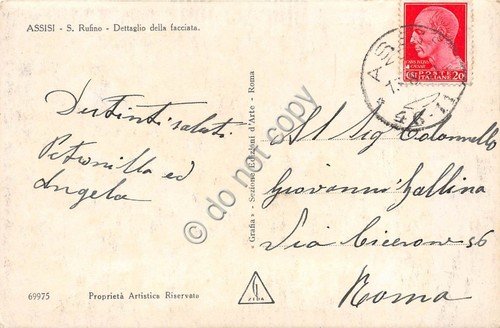 Cartolina Assisi San Rufino Dettaglio della Facciata 1931