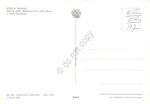 Cartolina Atella Potenza Chiesa della Madonna della Neve Villa Comunale | Immagine Gallery 2