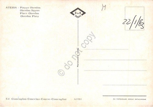 Cartolina Atessa Piazza Oberdan distributore Agip sporca