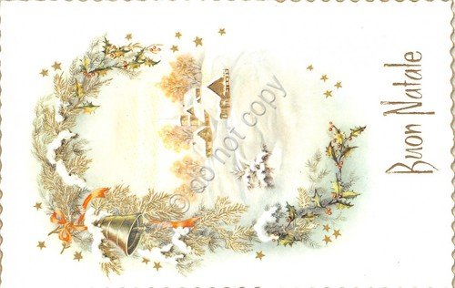 Cartolina Augurale Buon Natale neve case agrifoglio bordo oro 1 …