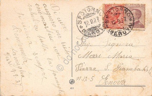 Cartolina Augurale Buon Onomastico rosa violette 1927 macchie ingiallimento | Immagine Gallery 2