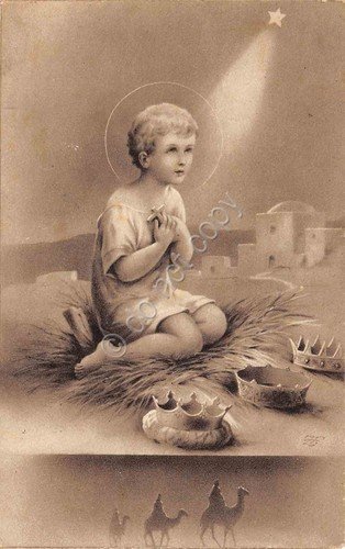 Cartolina Augurale Natale Gesù re Magi corone anni '40 | Immagine principale