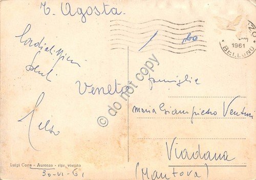 Cartolina Auronzo di Cadore Panorama 1961 (Belluno)