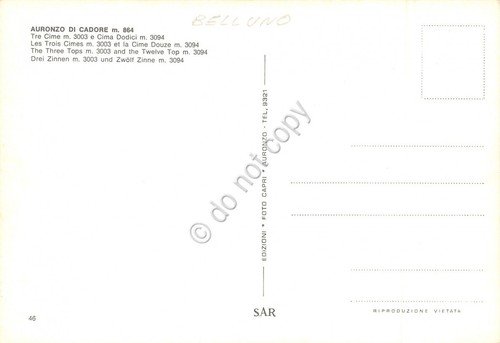 Cartolina Auronzo di Cadore Tre Cime Cima Dodici Lago (Belluno)