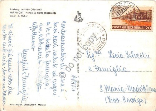 Cartolina Avelengo Albergo Miramonti Ed. Gheditna 1954