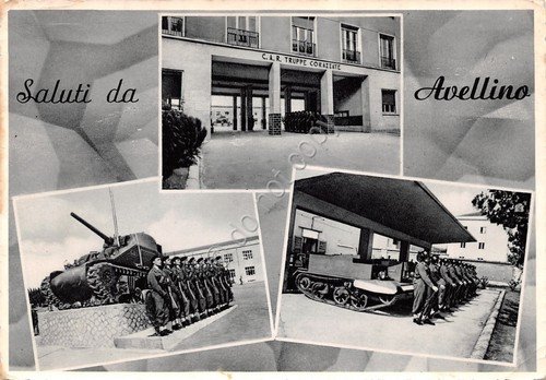 Cartolina Avellino CAR Truppe corazzate vedutine 1956