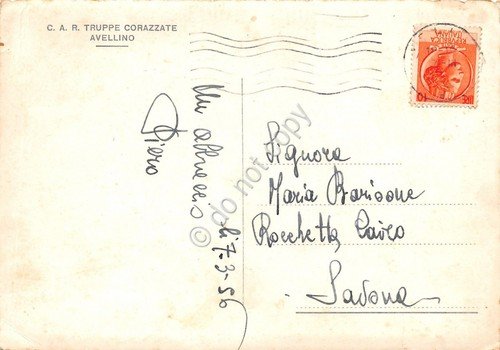 Cartolina Avellino CAR Truppe corazzate vedutine 1956