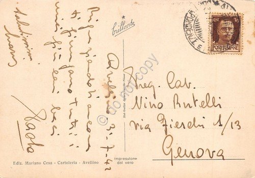 Cartolina Avellino Via De Sanctis Banco di Napoli animata 1942