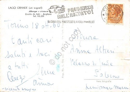 Cartolina Avigliana Lago Grande 1960 Timbro stradale danneggiata (Torino)