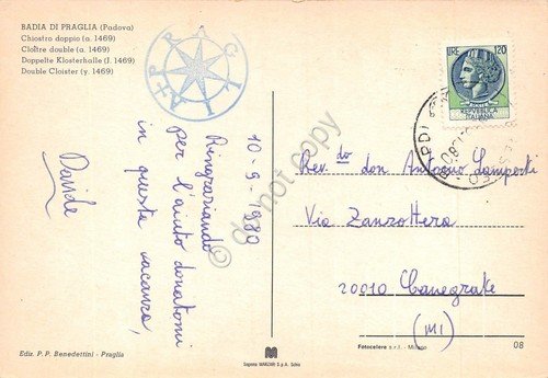 Cartolina Badia di Praglia chiostro doppio 1980 (Padova)